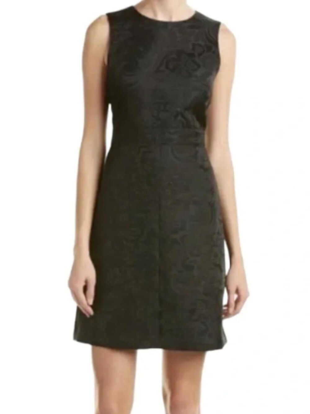 THEORY Raneid Black Floral Jacquard A-Line Sleeveless Dress, Size 4